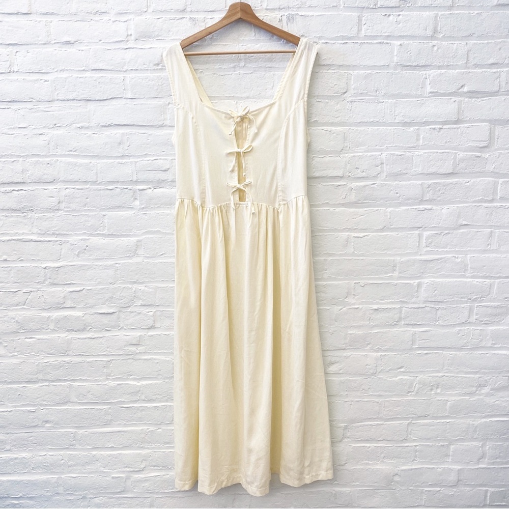 Tach Clothing || Georgette‎ Linen Dress Bow Tie Front Ivory Large